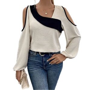 Cold Shoulder Blouse | Apricot & Black